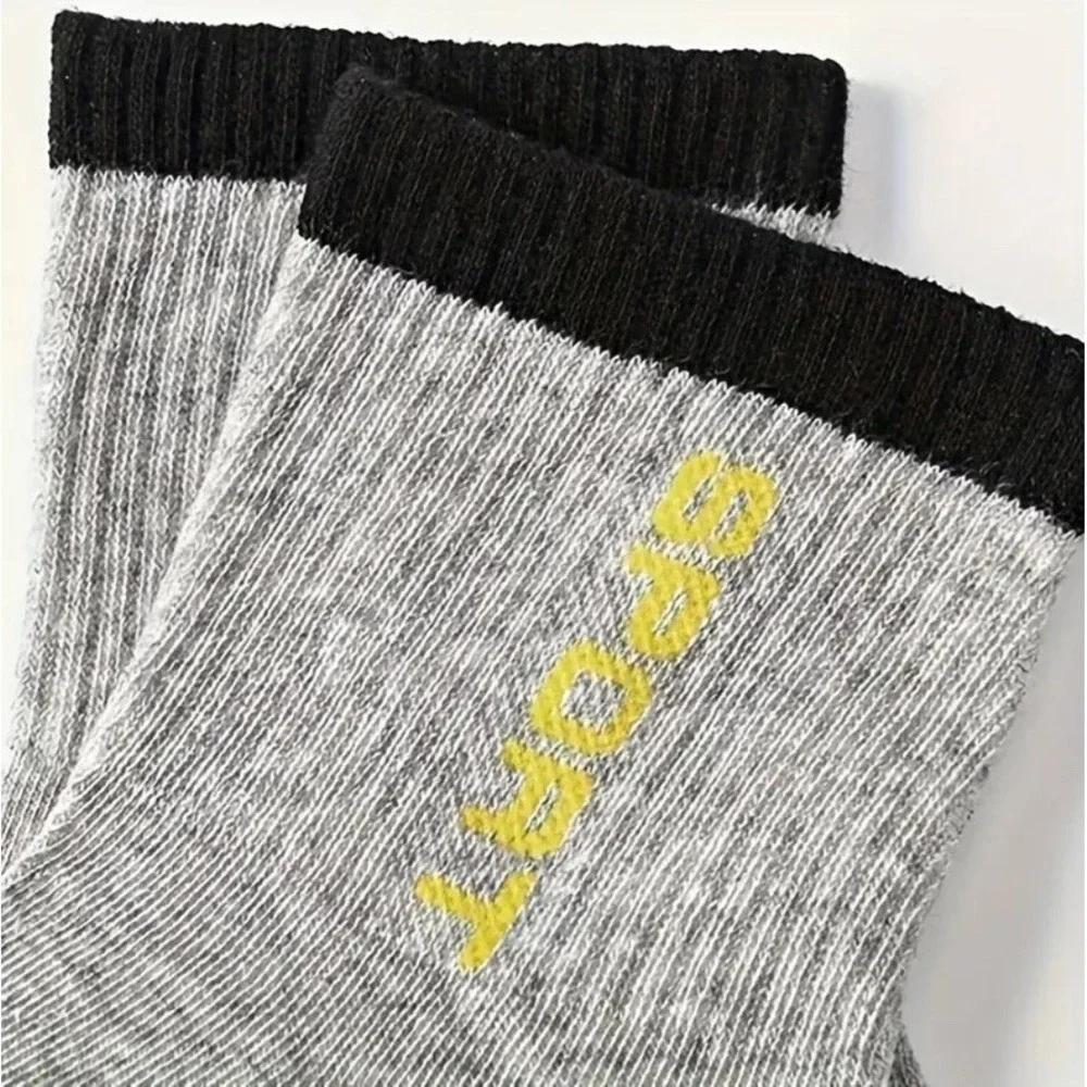 Unisex Athletic Mid Crew Socks Gray LARGE Moisture Wicking Workout Gym 5‎ Pairs